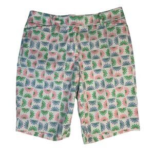Talbots Pastel Floral-Check Bermuda Shorts - Pink, Green, Blue on White